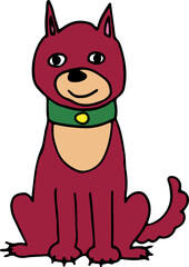 cute friendly brown dog with light muzzle in green collar sits and looks at camera