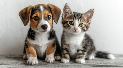 Adorable Puppy and Kitten Together Posing Sweetly