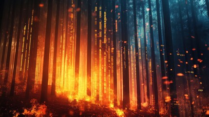 Fototapeta premium Infernal Forest: A Digital Inferno