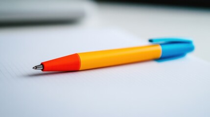 Vibrant Yellow and Blue Pen on White Paper