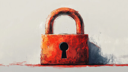 watercolor padlock drawing on white background