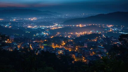 Obraz premium atmosphere overlooking southern east Asia. you can see the well lit places of modern busy cities with lights and slow shutter photography