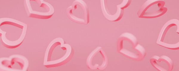 Pink floating hearts on soft background celebrating love and connection 3D render illustration