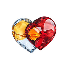 Fototapeta premium Two Intertwined Crystal Hearts Red and Gold Love Symbol