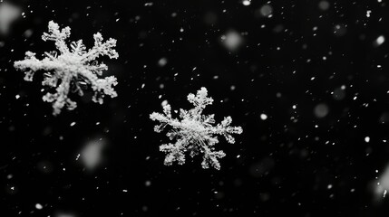 Fototapeta premium Falling snowflakes, night sky, winter design.