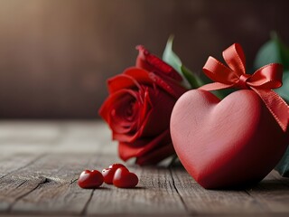 red rose and gift box, A small red box filled with heart-shaped flowers, great for romantic occasions or Valentine's Day.