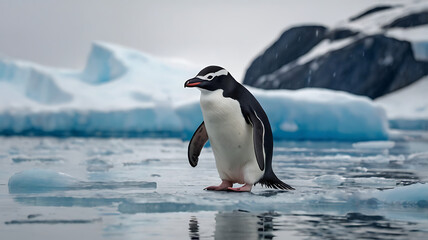 Obraz premium cute penguin in Antarctica, created by generative ai