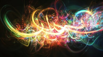 Obraz premium Vibrant Abstract Calligraphy: A Symphony of Light and Color