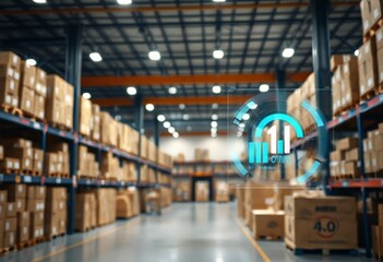 Inside a high-tech retail warehouse, automated systems track inventory levels and optimize operations using real-time data visualization.