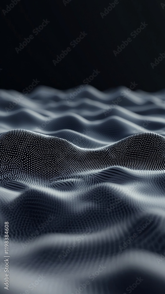 Poster dynamic spacetime distortion simulation digital realm 3d visualization abstract waves close-up conce