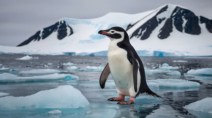 Fototapeta premium cute penguin in Antarctica, created by generative ai