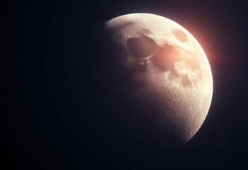 Obraz premium A captivating moon orbits its planet, softly glowing as sunlight reflects off its surface in the dark expanse of space