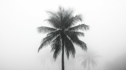 Foggy Palm Tree Landscape, Monochrome.