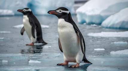 Obraz premium cute penguin in Antarctica, created by generative ai