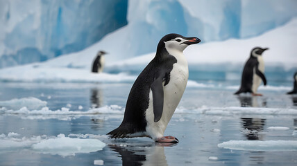 Naklejka premium cute penguin in Antarctica, created by generative ai