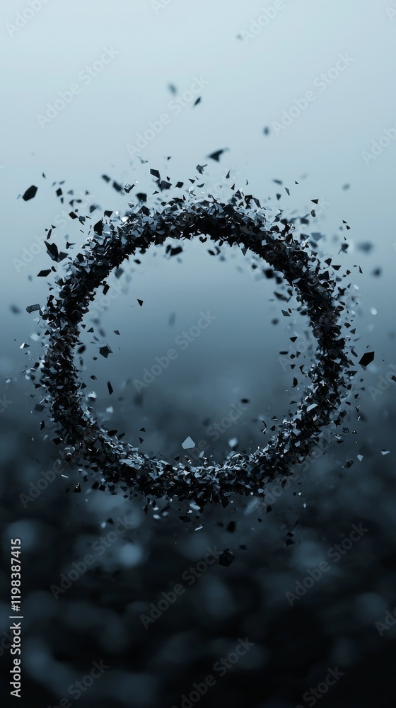 Poster ring system collapse in a clean environment abstract composition digital art dark atmosphere unique 