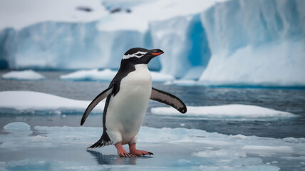 Naklejka premium cute penguin in Antarctica, created by generative ai