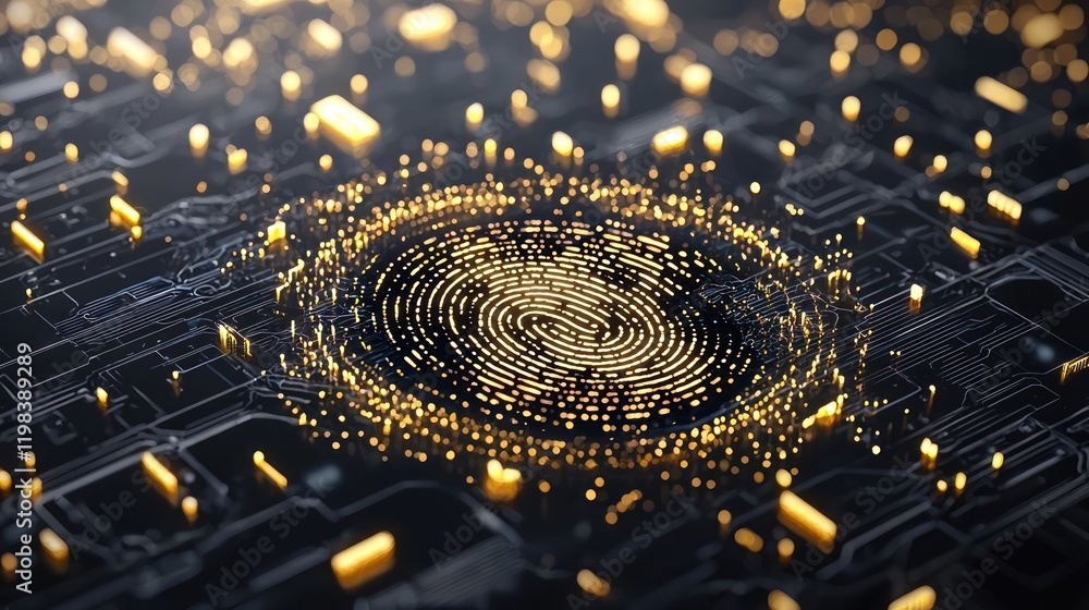 Aufkleber a mesmerizing digital fingerprint surrounded by glowing particles, symbolizing security and technolo