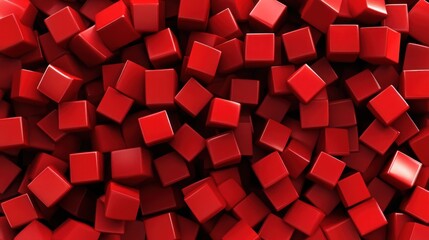 Abstract Red Cubes Background: A 3D Render of a Pile of Shiny Red Cubes