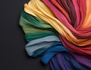 Rainbow colored fabric arranged in a swirl pattern