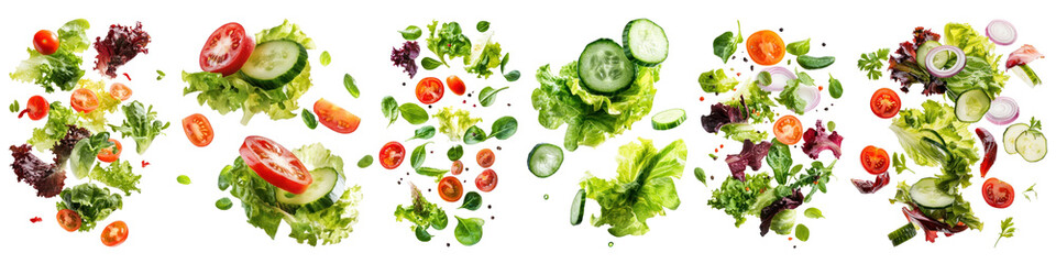 Fresh colorful vegetable salad ingredients, PNG element set on transparent background