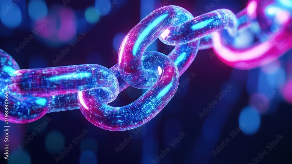 Poster digital chain: abstract representation of blockchain technology