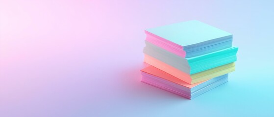 Fototapeta premium Colorful Paper Notepad Set, Art Supplies, Creative Stationery, 3D Rendering on Blurred Background, Abstract Art Design.