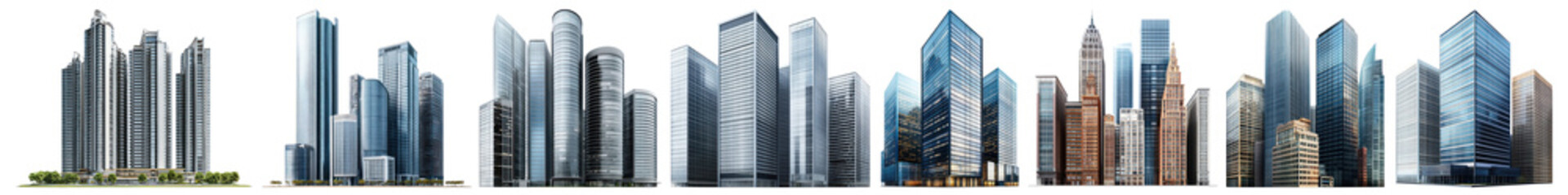 Obraz premium Modern skyscrapers urban skyline architecture, PNG element set on transparent background