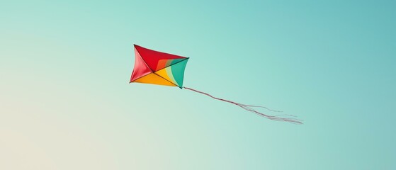 Colorful Kite Flying over a Lake at Sunrise, Aesthetic Watercolor Illustration