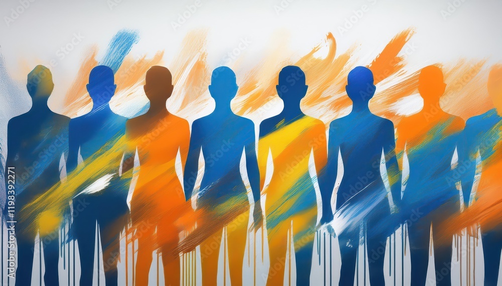 Poster powerful image marking zero discrimination day featuring a diverse crowd raising hands in unity, sur
