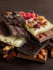 Assorted Gourmet Chocolate Bars with Nuts and Dried Fruits