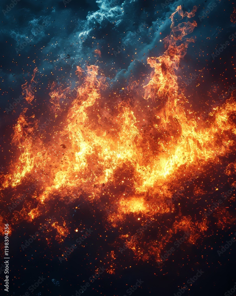 Poster dynamic atmospheric fire textures and details high-resolution visuals digital art vibrant environmen