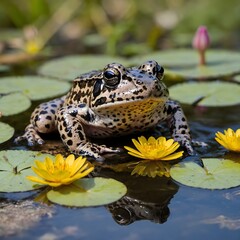 Fototapeta premium Mother Gopher Frog Keeping Watch Over Her Tadpoles