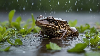 Obraz premium Gopher Frog Hopping Through Rain