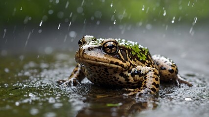 Obraz premium Rainy Day Adventure: Gopher Frog Hopping Through the Downpour