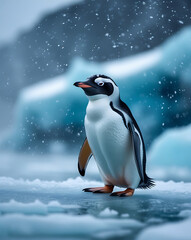 Obraz premium cute penguin in Antarctica, created by generative ai