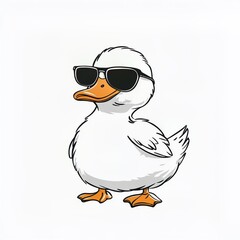 Obraz premium Cool Duck in Shades: A charming illustration of a white duckling sporting stylish sunglasses, conveying a sense of cool and playful attitude. 