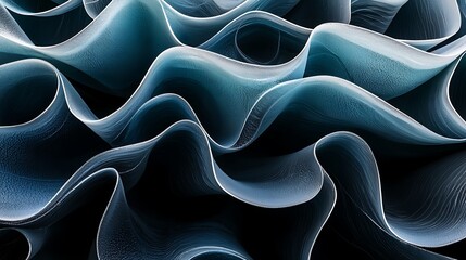 Abstract Blue Waves Flowing Dark Background