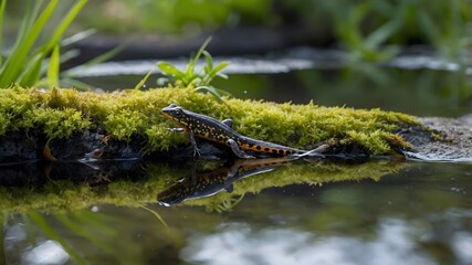 Black-Spotted Newt in Pond Ecosystem