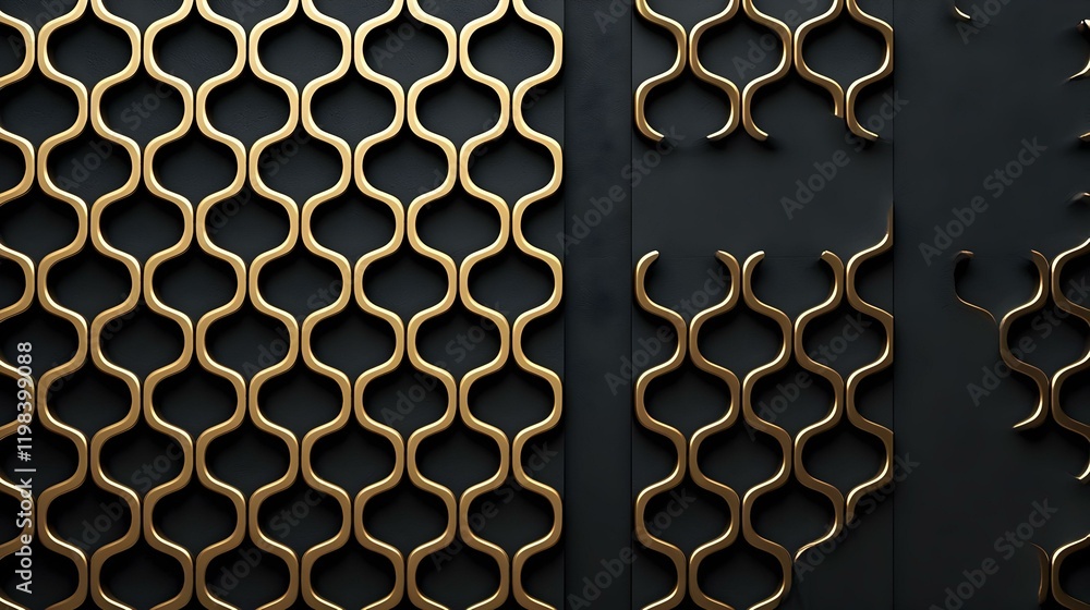 Poster interlocking golden rings, a mesmerizing geometric pattern of shimmering gold circles seamlessly con