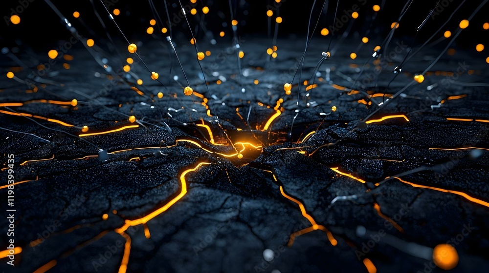 Poster abstract representation of data flow and storage, showcasing intricate patterns and vibrant colors t