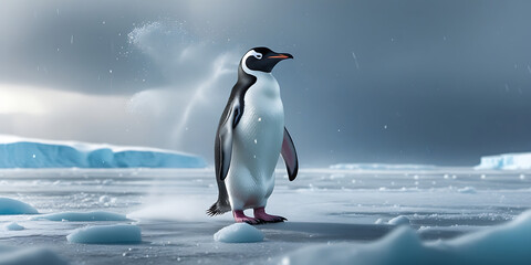 Fototapeta premium cute penguin in Antarctica, created by generative ai