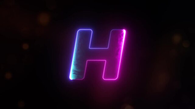 Glowing neon capital Latin alphabet H animation. English Language Letter H, Neon futuristic effect. Trendy font with glow lighting. Educational concepts