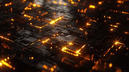 Abstract Futuristic Circuit Board Glowing in the Dark