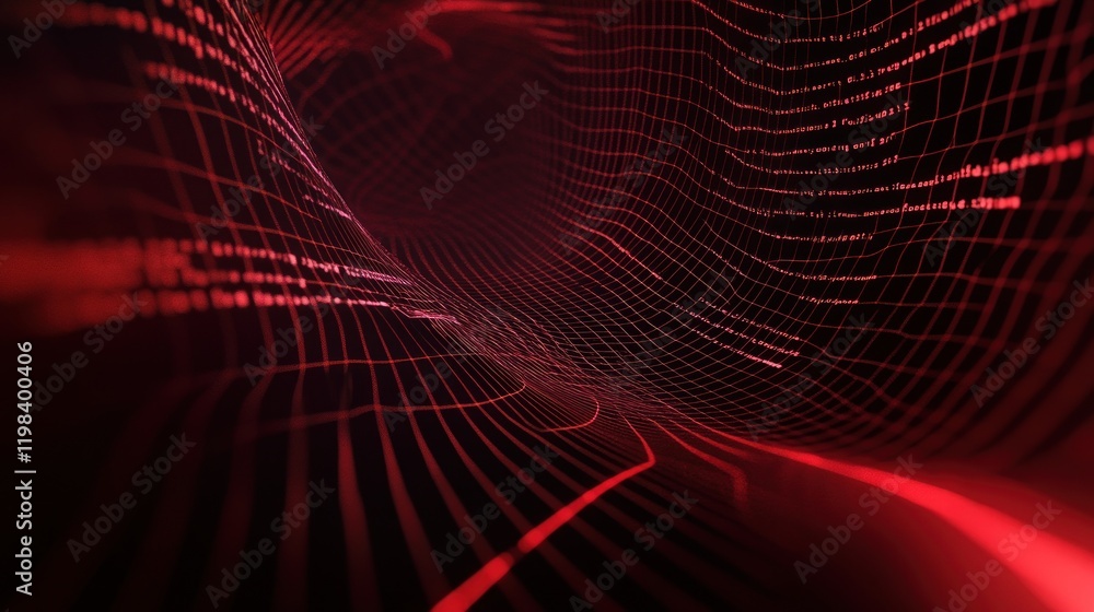 Poster abstract red code tunnel: a digital vortex of programming