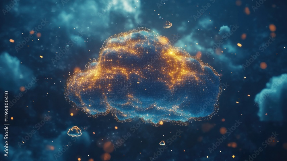 Poster glowing cloud computing network: digital transformation and innovation