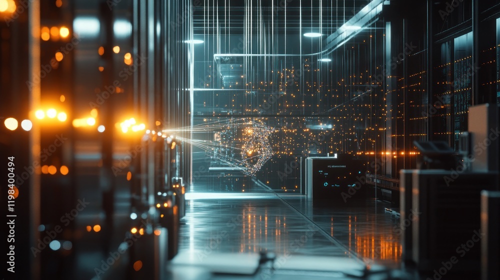 Poster digital data flow in modern server room