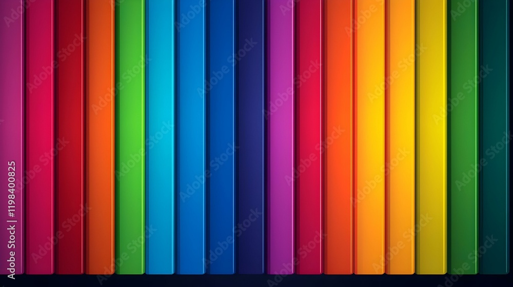 Poster energetic rainbow hues in vertical pattern, vibrant colors swirl dynamically, creating a lively and 