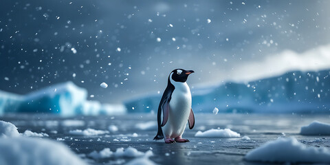 Obraz premium cute penguin in Antarctica, created by generative ai