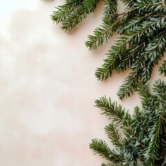 Obraz premium Evergreen Branches in Spring, Lush green foliage adorned with vibrant blossoms, symbolizing renewal and the joy of the holiday season.